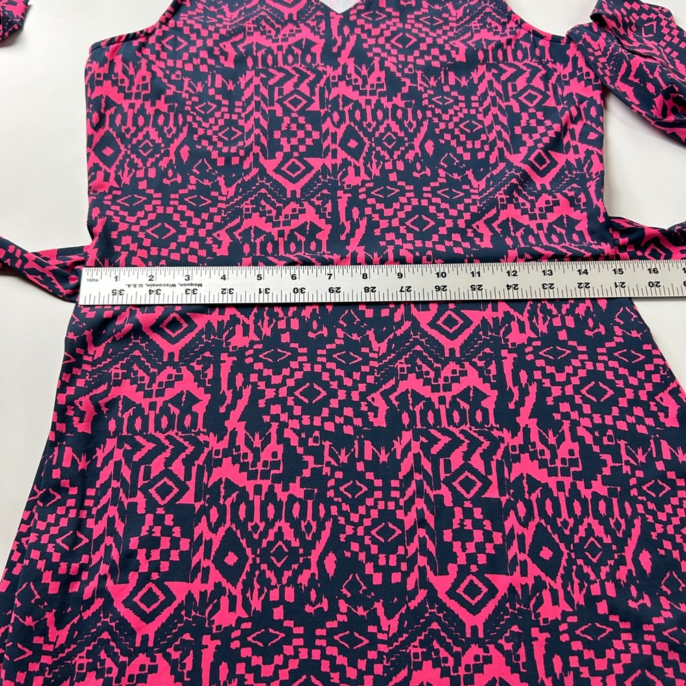 Ellie Kai Pink Navy Geometric Ikat Print VNeck Sleeveless Tie Waist Dress Size 4 - Picture 10 of 11
